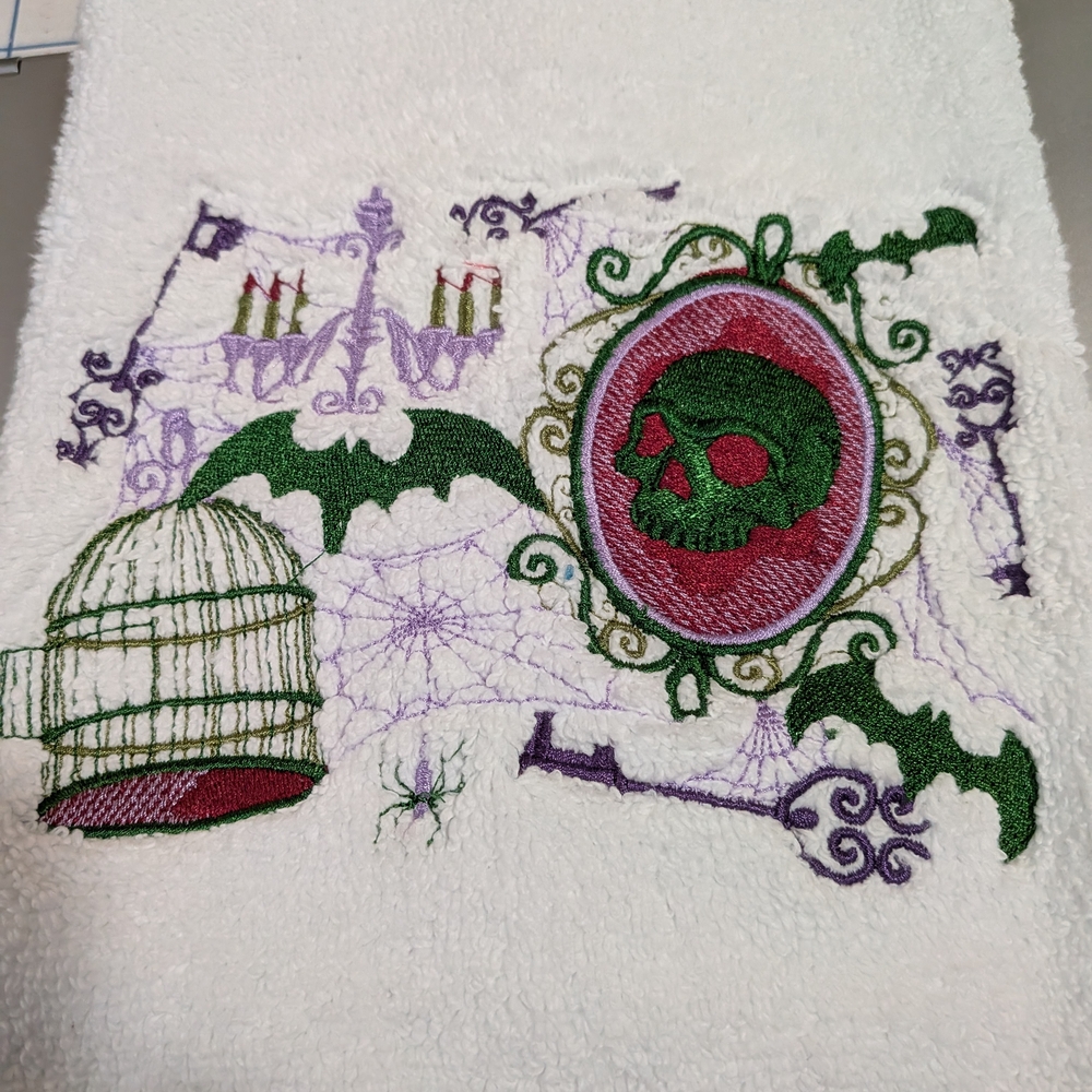 Embroidered Halloween Bath Towel - Green and Purple
